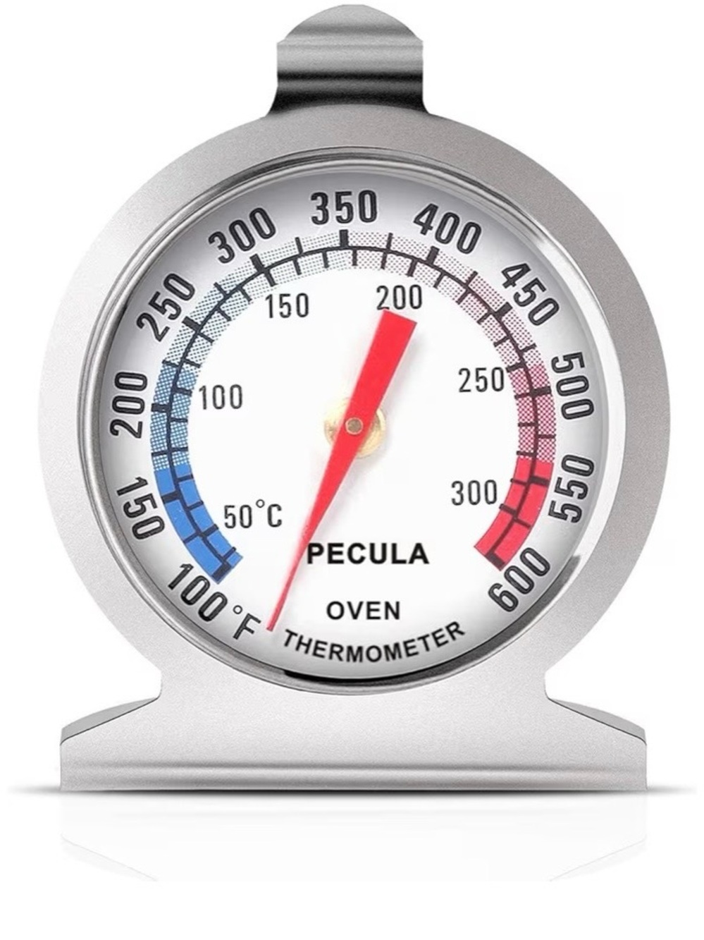 Pecula Silver Oven Thermometer - Red Dial